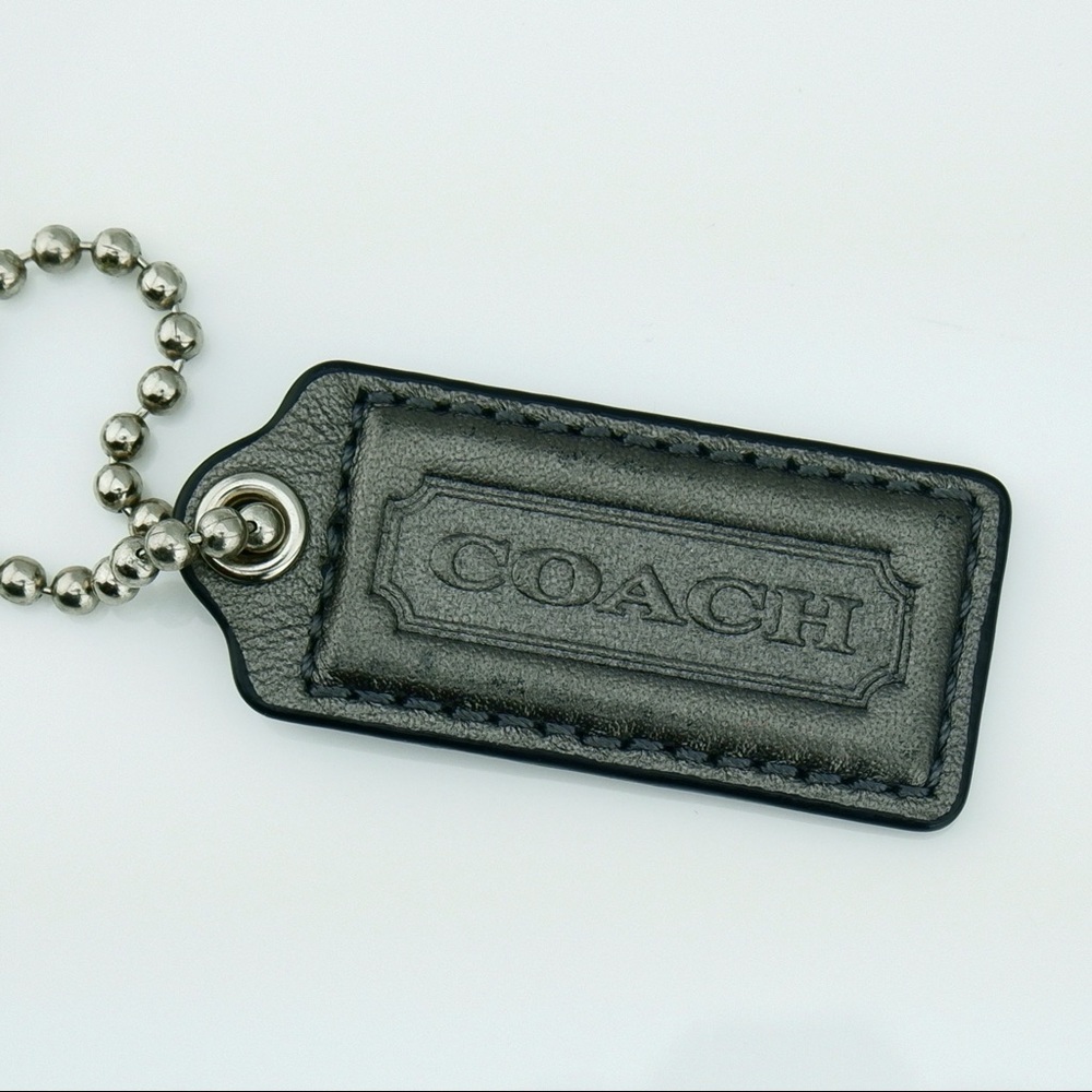 COACH large gunmetal anthracite leather hang tag
